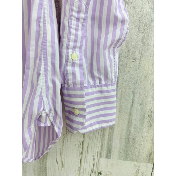 Ann Mashburn Boyfriend Shirt Sz M Lavender White Stripe Button Down - Picture 9 of 16
